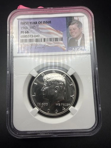 SILVER 1964 PF68 KENNEDY HALF DOLLAR GRADED NGC 50C Facsimile Signature Label!!!