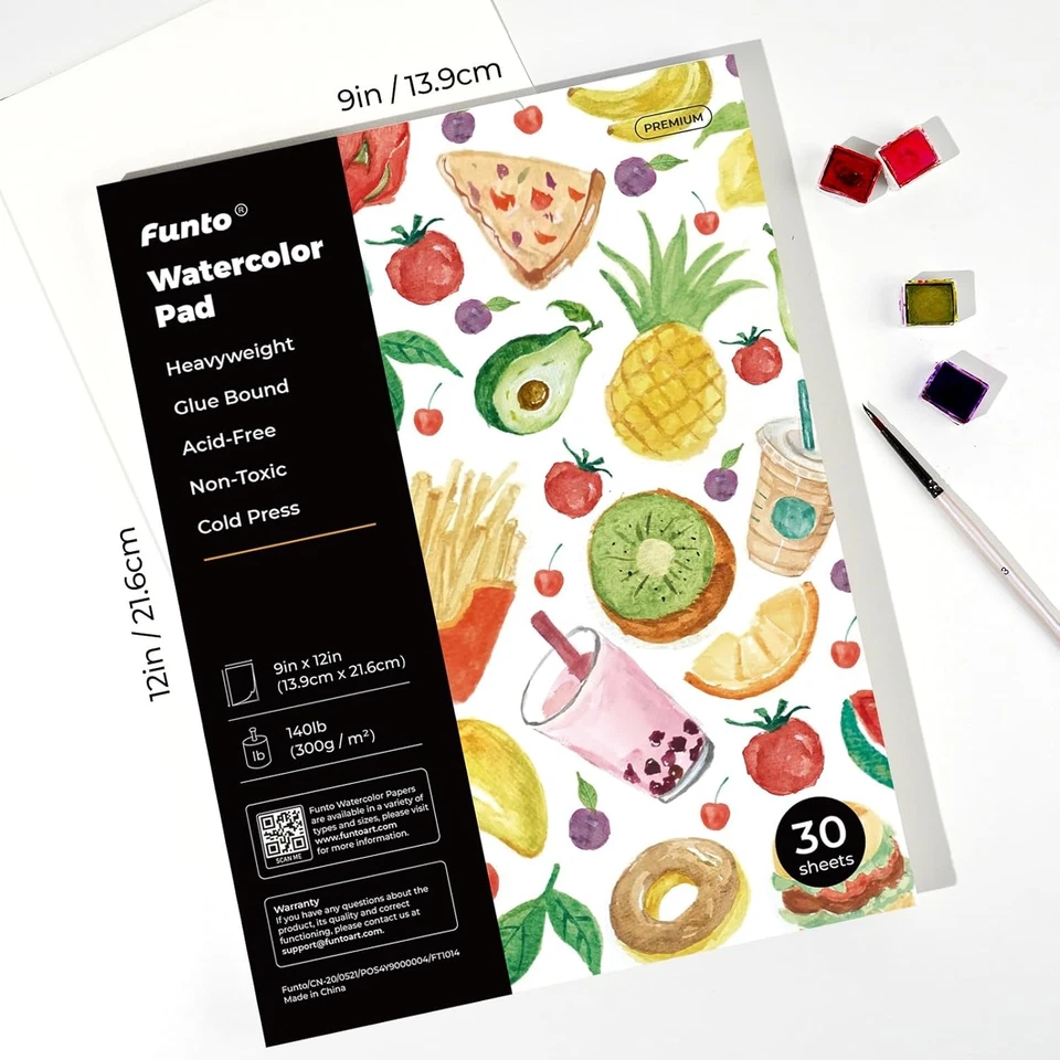 Almohadillas de papel de acuarela 9x12 140 lb 300 gsm 30 hojas cada una prensadas en frío sin ácido Foto 2 de 4