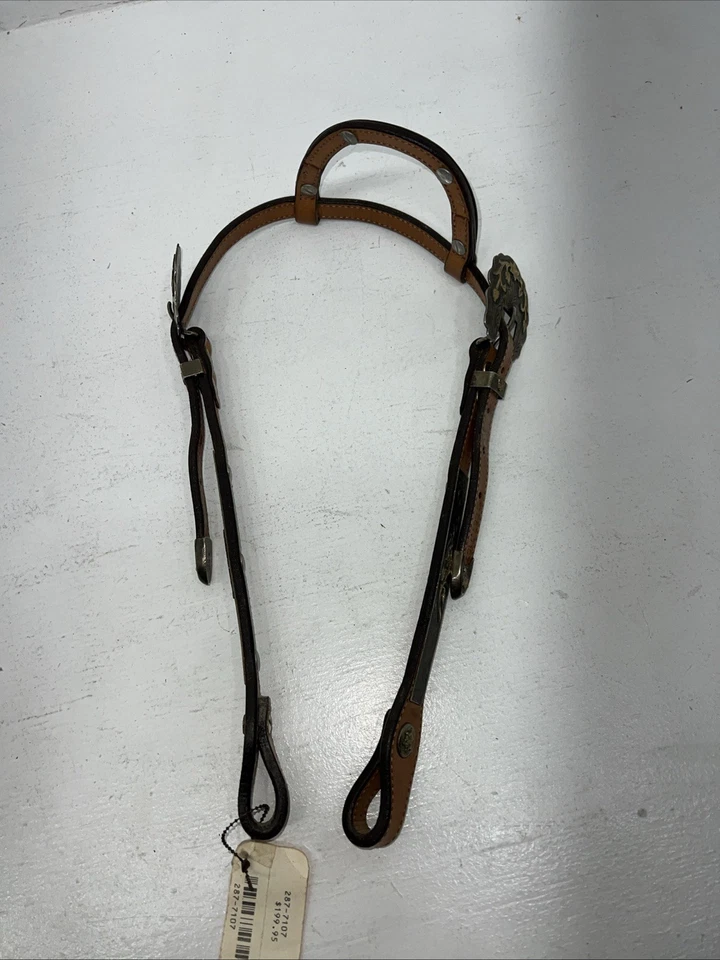 New Circle Y One Ear Leather Metal Plate Headstall #287-7107 U-37 - Image 4 of 4