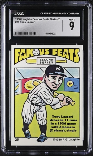1980 Laughlin Famous Feats #26 Tony Lazzeri New York Yankees - CGC 9 Mint