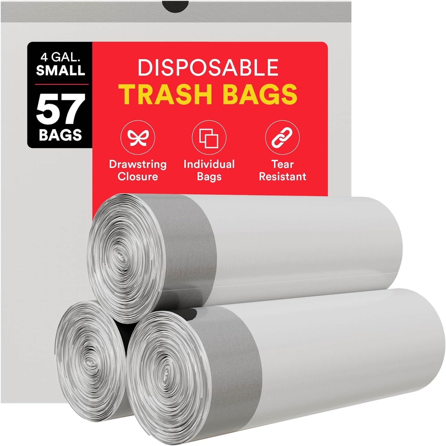 4 Gallon Drawstring Trash Bags - 57 Unscented Waste Basket Liners
