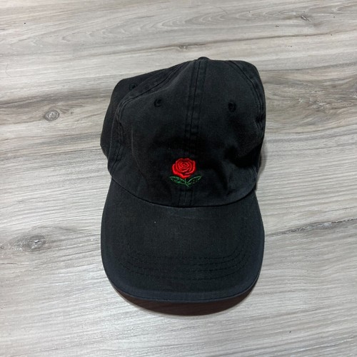 Red Rose Strapback Hat Cap Black One Size Canvas Embroidered Street