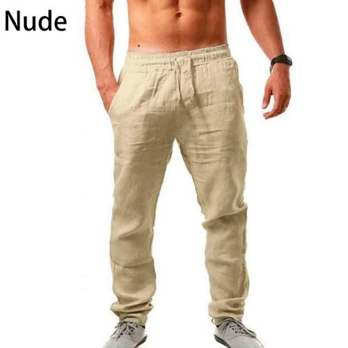 Mens Summer Linen Loose Trousers Casual Travel Beach Rope Tie Drawstring Pants - Picture 16 of 16