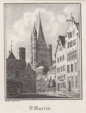 Köln Groß St. Martin Original Lithografie Wünsch 1827