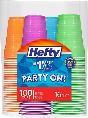 Vibrant 16oz Disposable Party Cups - 100 Count in Orange, Purple, Blue, Green