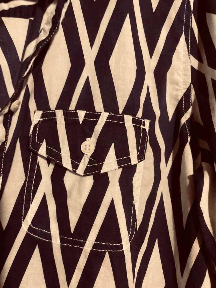 Blusa túnica J Crew feminina azul/branco algodão gola V DIAMOND PTTN natação (S) - Imagem 4 de 4