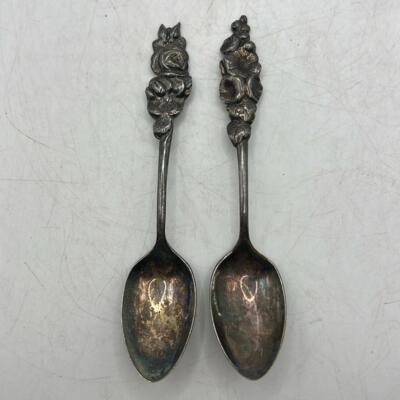 Reed & Barton スターリング フラワー スプーン 2本 Vintage Set 2 Reed Barton Silver Plate Harlequin Spoons Hollyhocks