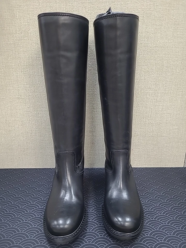 Auténtico zapato de coche de Prada botas de cuero de becerro negro de lujo talla 10 EU 40 KDW821 Foto 2 de 4