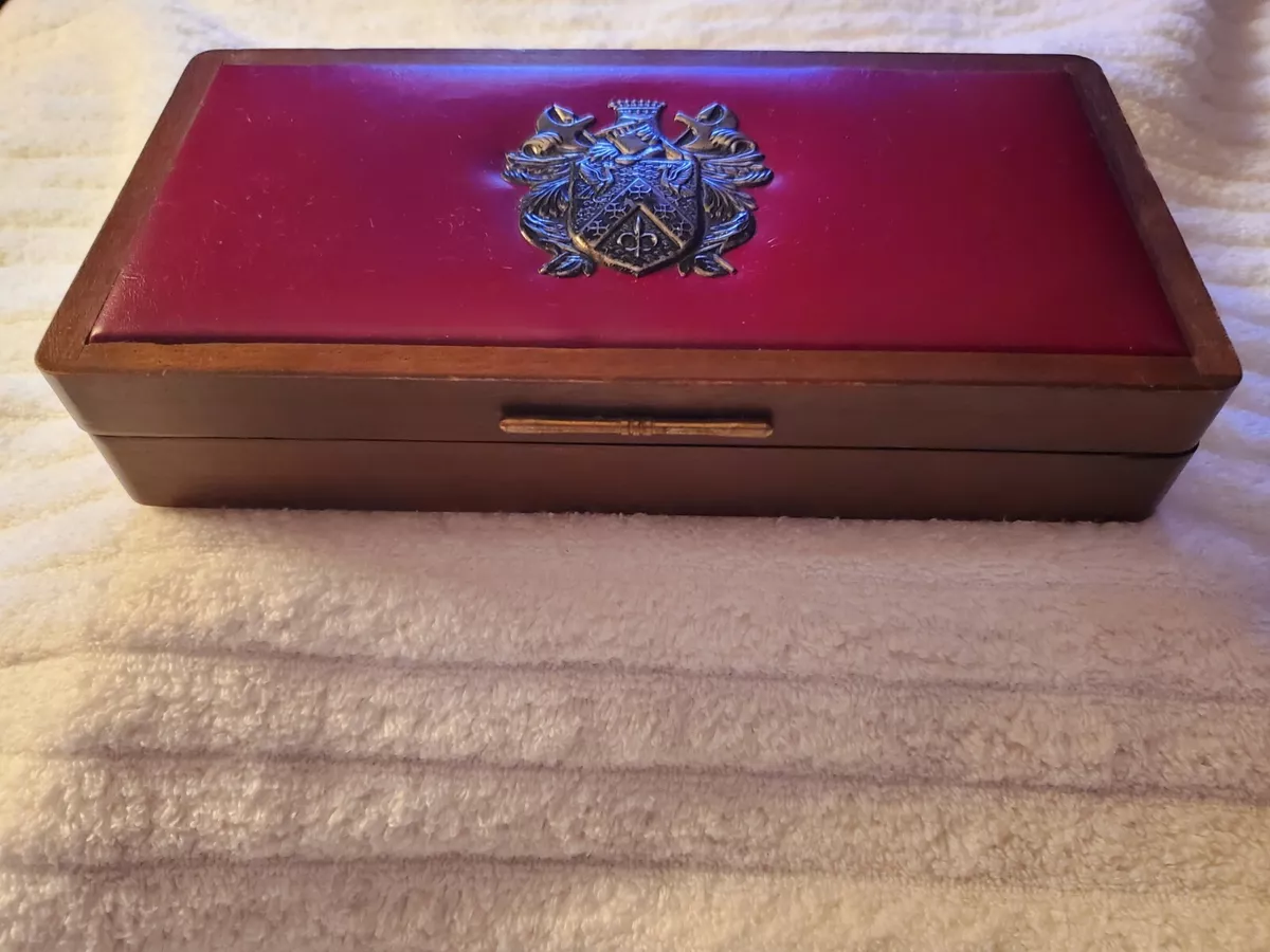 Vintage Apex Quality Japan Mens Wood Jewelry Box Chest Crest . Inside  Lined