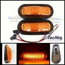 (2) Truck Trailer Oval LED Amber Mid-ship Dual side marker/Turn Signal Light USA