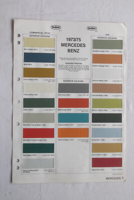 1973/75 Mercedes Benz Colours Page Dulux Dulon Duco 195/77 Mercedes Benz
