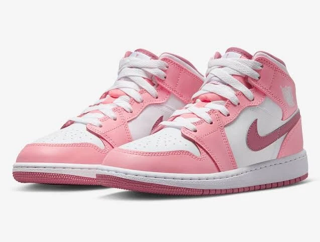 Nike Air Jordan 1 Mid Berry Pink White Sneaker Women s Size US 8.5 GS 7Y New