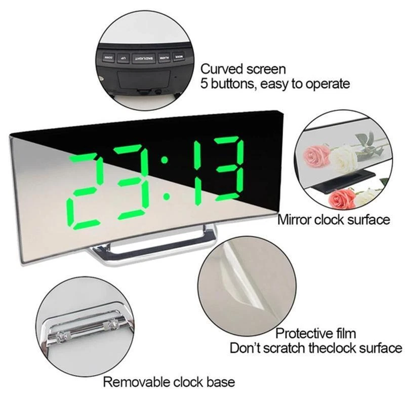 LED Wecker Digital Alarm Grün Temperatur Schlummerfunktion USB Tischuhr - Bild 2 von 4