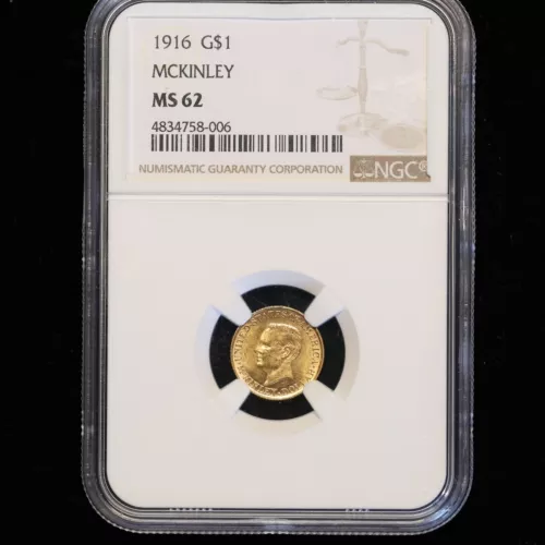 1916 MCKINLEY COMMEMORATIVE GOLD DOLLAR $1 NGC UNCIRCULATED MS62 BU 