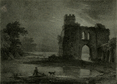 Seltener antiker Meisterdruck-LANDSCHAFT-RUINE-FRÜHE LITHOGRAPHIE-Watelet-Motte-ca.1825