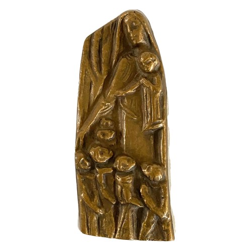 Modernist Virgin Mary Child Bronze Sculpture Art Wall Plaque Mary Pre 1940’s 6” - Picture 2 of 6