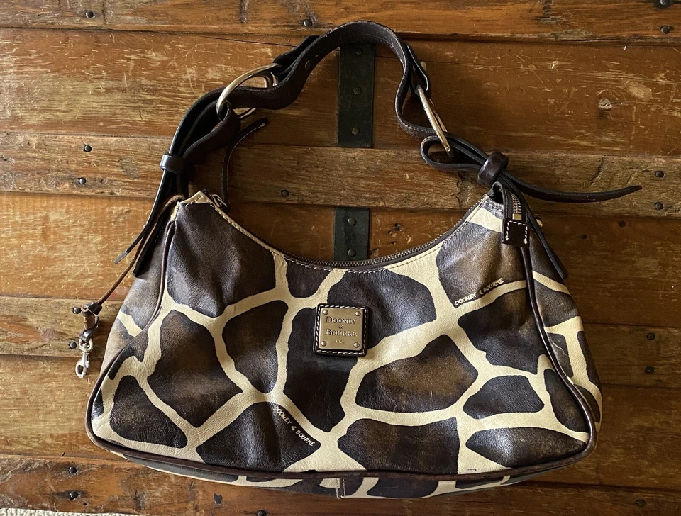 Dooney & Bourke Vintage Leather Giraffe Print Hobo Satchel Shoulder Bag