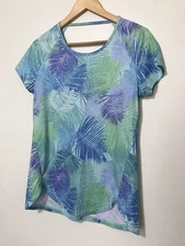 Reel Legends Shirt Womens Medium Petite Blue Top Tropical Performance Outfitter