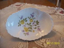 White Porcelain China Antique Oblong Serving Bowl With A Floral & Raised Pattern
