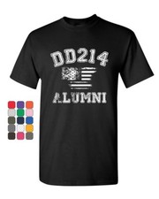 DD214 Alumni Distressed American Flag T-Shirt Military Veteran Mens Tee Shirt