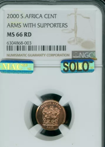 2000 SOUTH AFRICA CENT NGC MS66 RD MAC PL SOLO FINEST GRADE & MAC SPOTLESS *
