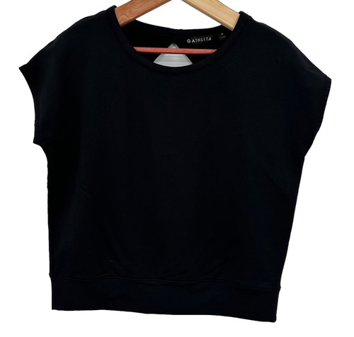 Athleta Crop Top Medium Black Short Sleeve Be Open Terry Tee T-Shirt Workout - Afbeelding 1 van 7