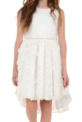 BADGLEY MISCHKA Girl's White 3D Flower High Low Dress #58348600 NWT - Picture 3 of 3