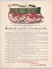 ca 1900 Mitchell Wagon Racine WI Original Color Illustrated Broadsheet BH1-65