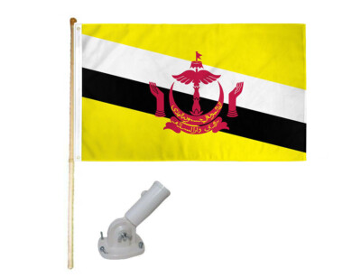 5' Wooden Flag Pole Kit W/ Nylon White Bracket 3x5 Brunei Country Polyester Flag