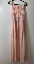 XTaren Womens Size L Peach Sleeveless Long Formal Dress Spaghetti Strap Lace