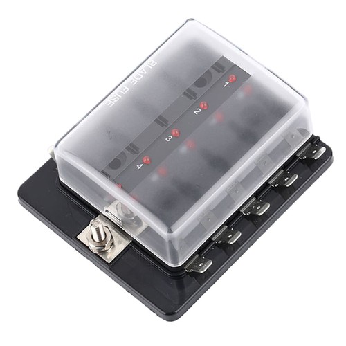 DC12V/24V 10 Way Standard Blade Fuse Box Holder for Car Boat Marine