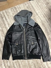 Kids Size 14-16 Black London fog Jacket With Grey Hood And Lining