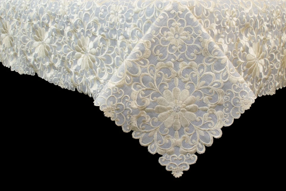 Solid Beige Polyester Fabric Embroidery Tablecloth Napkins Wedding Bridal Table - Image 2 of 4