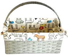 Storage Basket with Colorful Animal Liner Child's Room Grey Basket