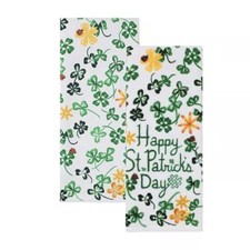 Happy St. Patrick  s Day 2 Pack Kitchen Bathroom Hand Towels Clovers Green Irish