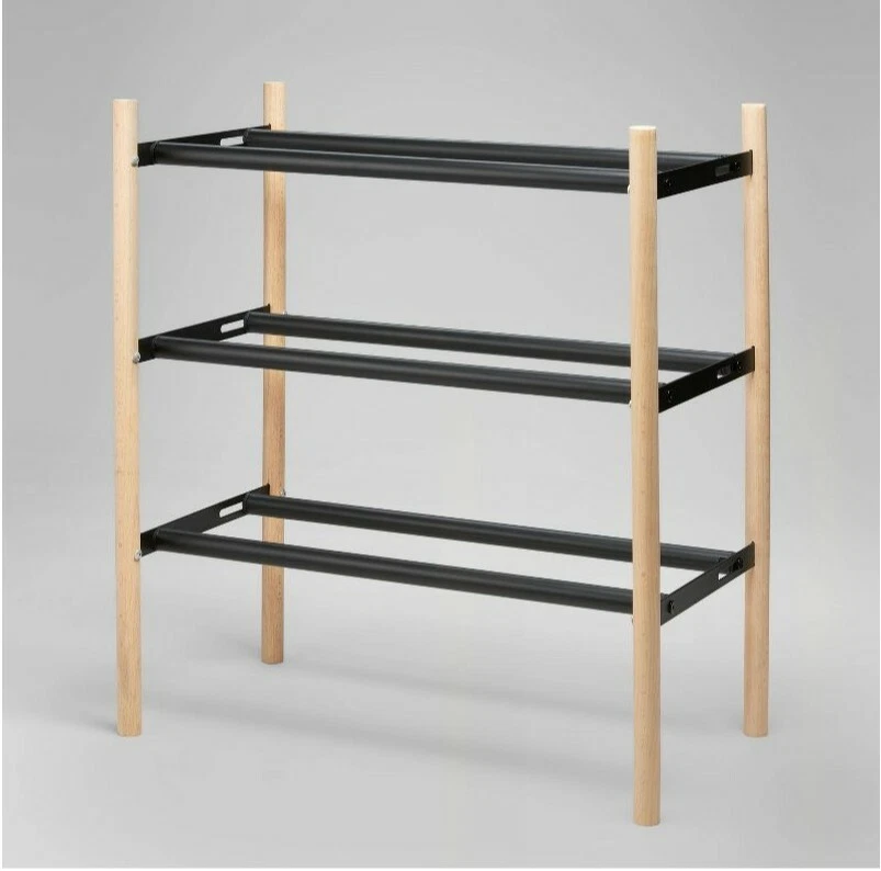 5 Tier Shoe Rack Black Metal with Natural Wood - Brightroom™