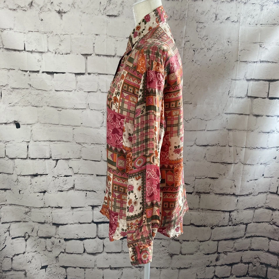 Jonathan Martin 女式小号丝绸纽扣衬衫花卉格子印花 — 第 2/4 张图片