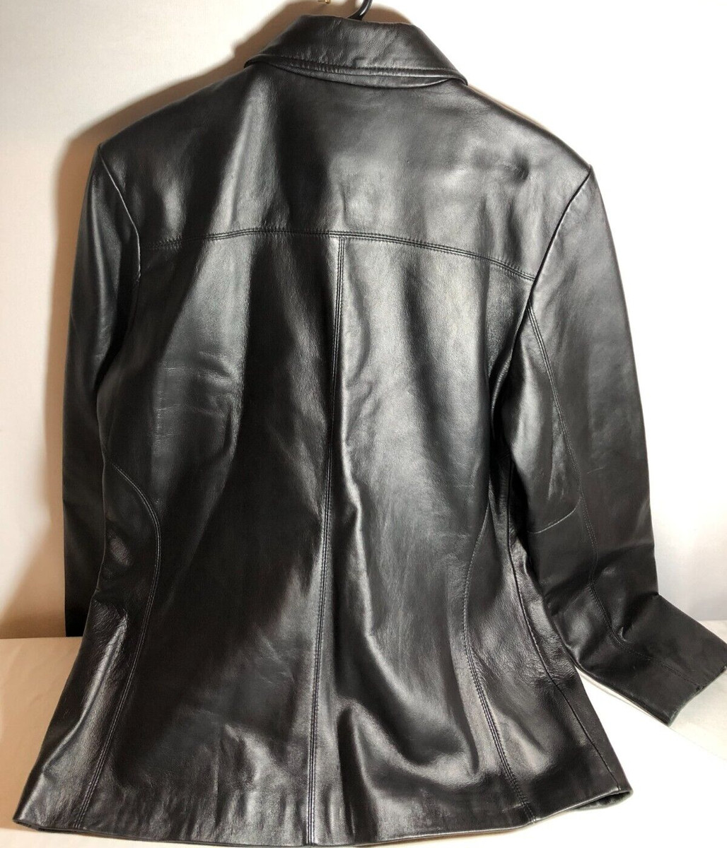The Boeing Store Classic Black Leather Ladies Medium Mid-Length Jacket View 2