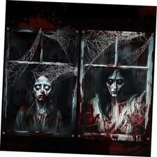 2 Pcs Halloween Window Decorations Curtain 31"W x 47"L Pack of 2 Female Ghost