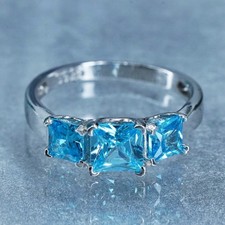 Size 4, vintage Sterling 925 silver handmade ring with blue topaz