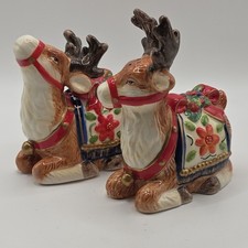 China Ceramic Reindeer Salt & Pepper Shakers Christmas Decorative Set NEW