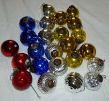 Lot 24 Kugel Style Mercury Glass Christmas Ornaments Red Blue Silver Gold 4" VTG