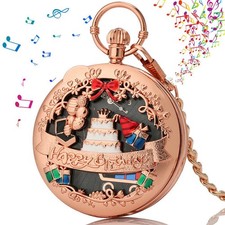 Modern Men's Pocket Watch Quartz Analog Pendant Chain Happy Birthday Song Gift