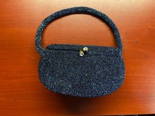 Vintage Walborg Belgian Beaded Evening Purse   Iridescent Blue  Black Seed Bead