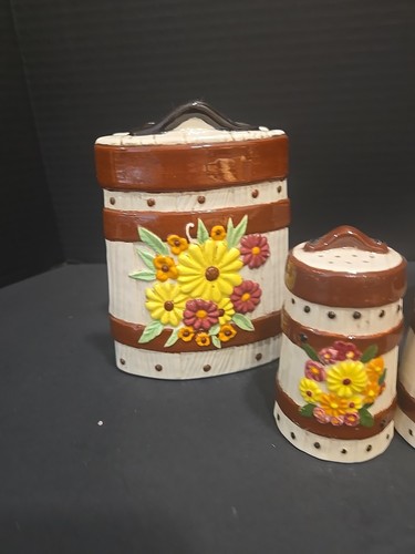 Vintage 80er Jahre handbemalt Keramik Serviettenhalter S&P Kanister 4 Stück Sonnenblumen - Bild 2 von 14