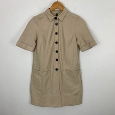 Zara Dress Womens Small Faux Leather Cream Button Up Short Shift Mod Retro Mini