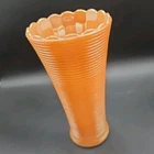 Vintage FIRE KING Anchor Hocking Peach Orange LUSTERWARE Ribbed 7" Vase