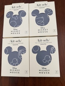Set Of 4 Kit•Sch Disney Mickey Mouse Standard Size Satin Pillowcases Charcoal
