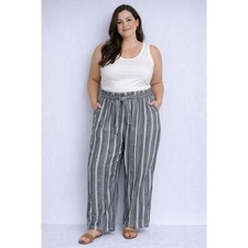 Banana Republic Women's Pants Size 12 Gray Striped Linen Wide Leg Lightweight