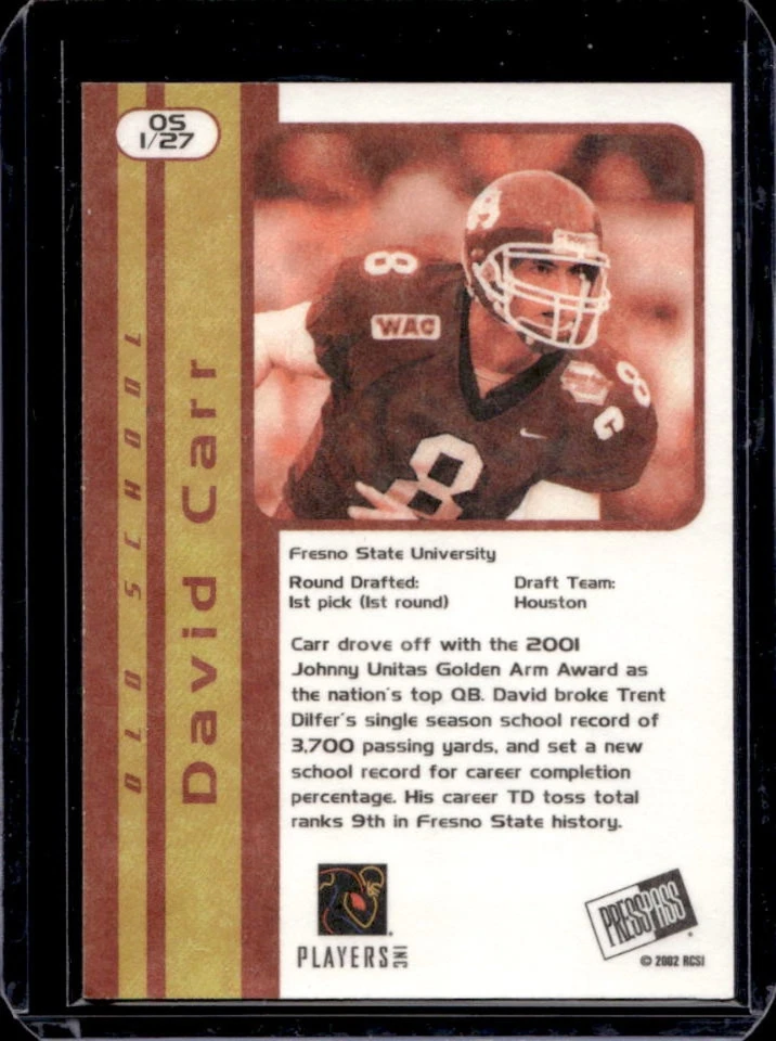 2002 Press Pass JE David Carr Old School Rookie RC Rookie #OS1 Bulldogs - Image 2 of 2